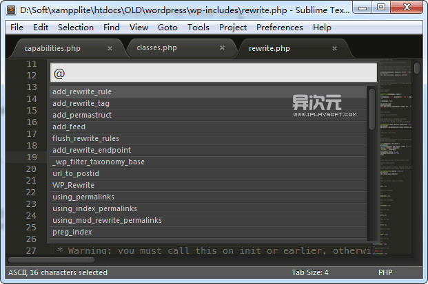 Ctrl+P之后输入@号或者 直接按Ctrl+R,即可列出该文件里的全部function